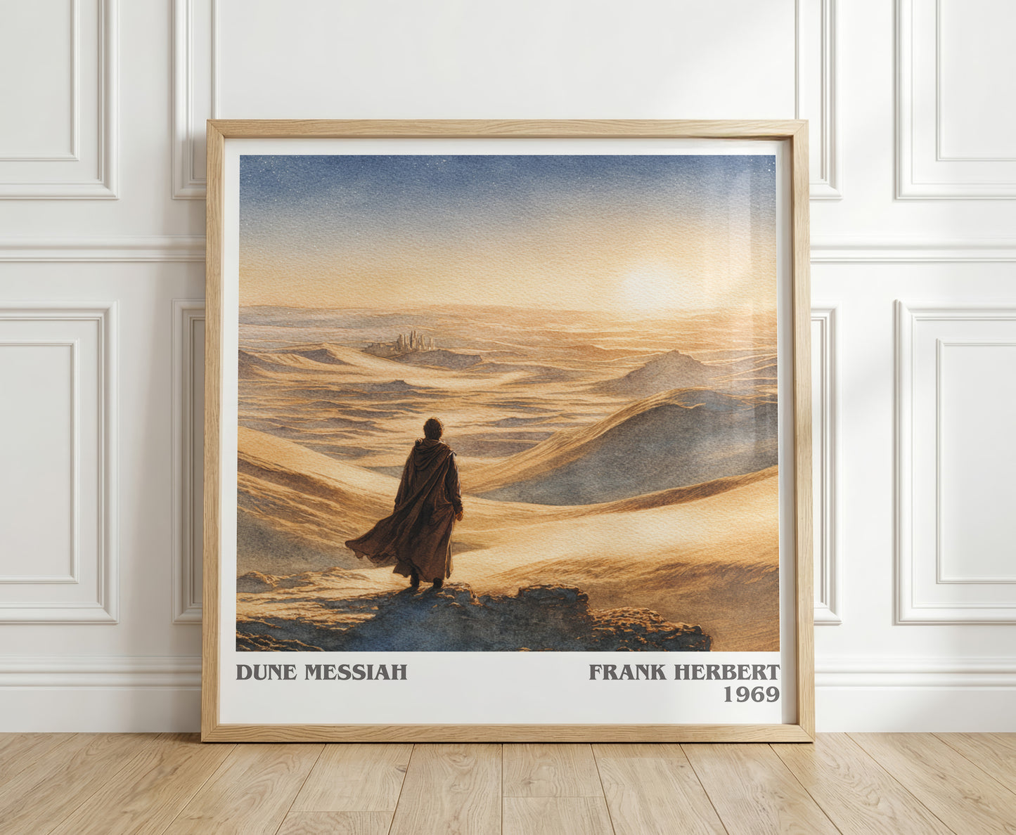 Dune Messiah literary print in frame leaning in hallway – sci fi wall art