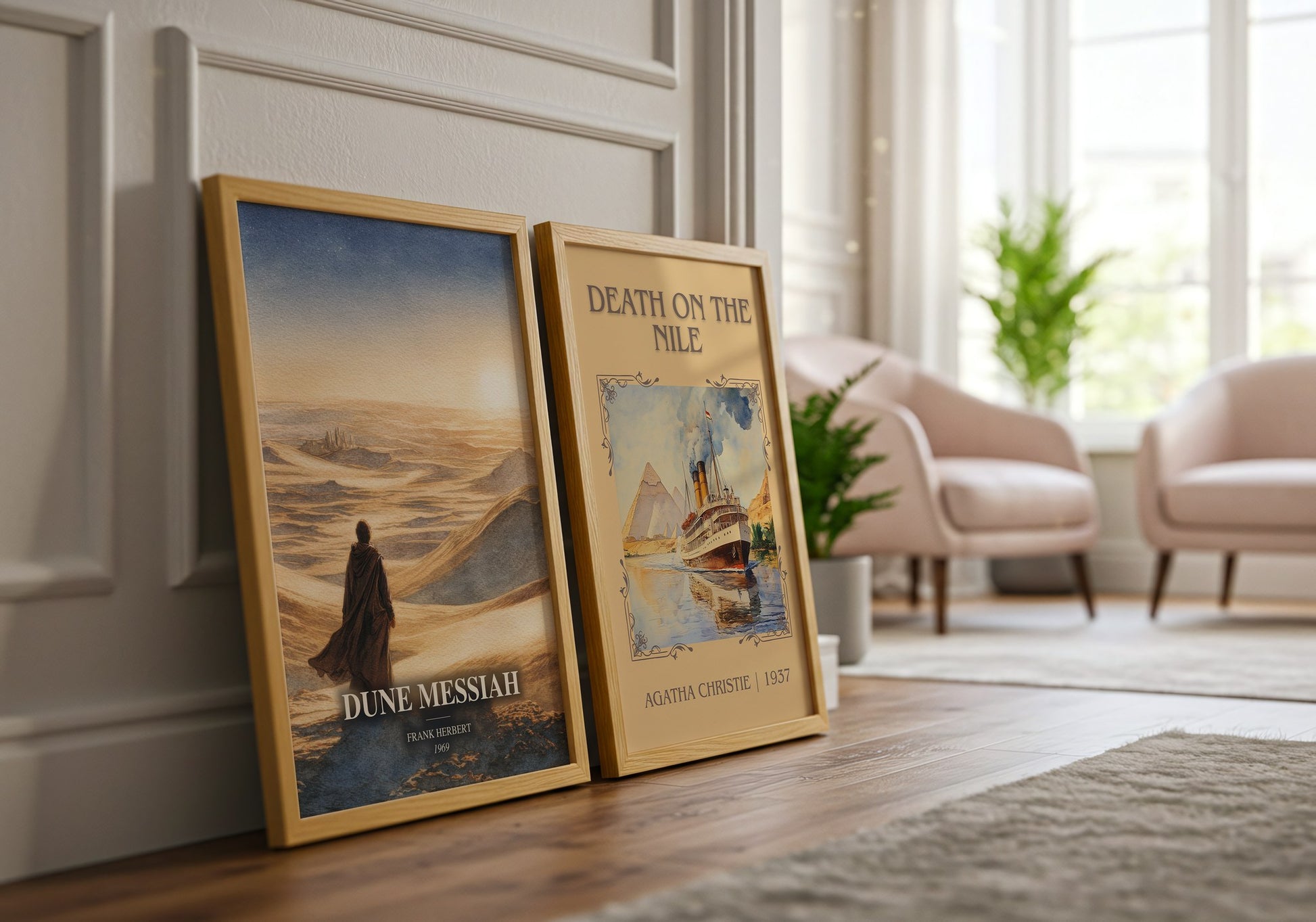 Dune Messiah watercolour print framed by window – literary home decor