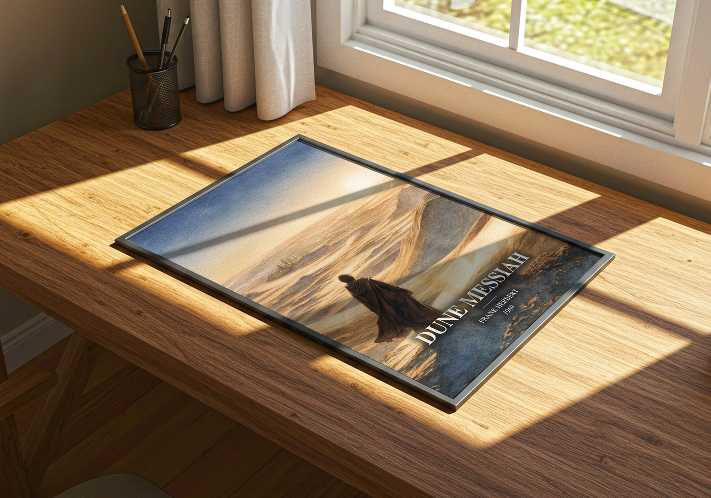 Dune Messiah watercolour book poster framed on wall – sci fi wall art