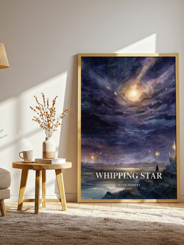 Whipping Star watercolour print in frame leaning in hallway – sci fi wall art