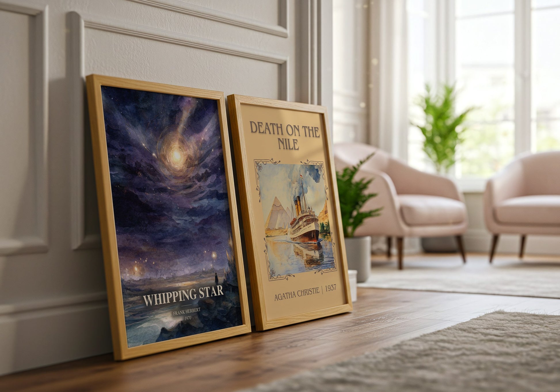 Whipping Star watercolour print framed by window – literary home decor
