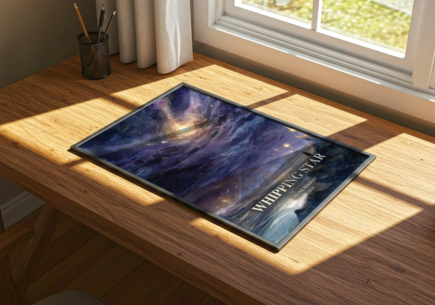 Whipping Star watercolour book poster framed on wall – sci fi wall art