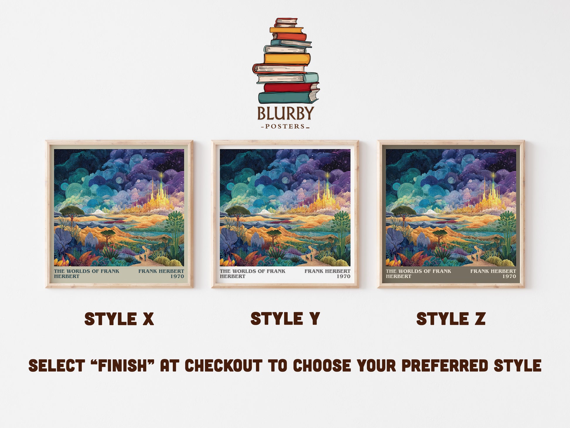 The Worlds of Frank Herbert literary art print colour and style options – Frank Herbert book art