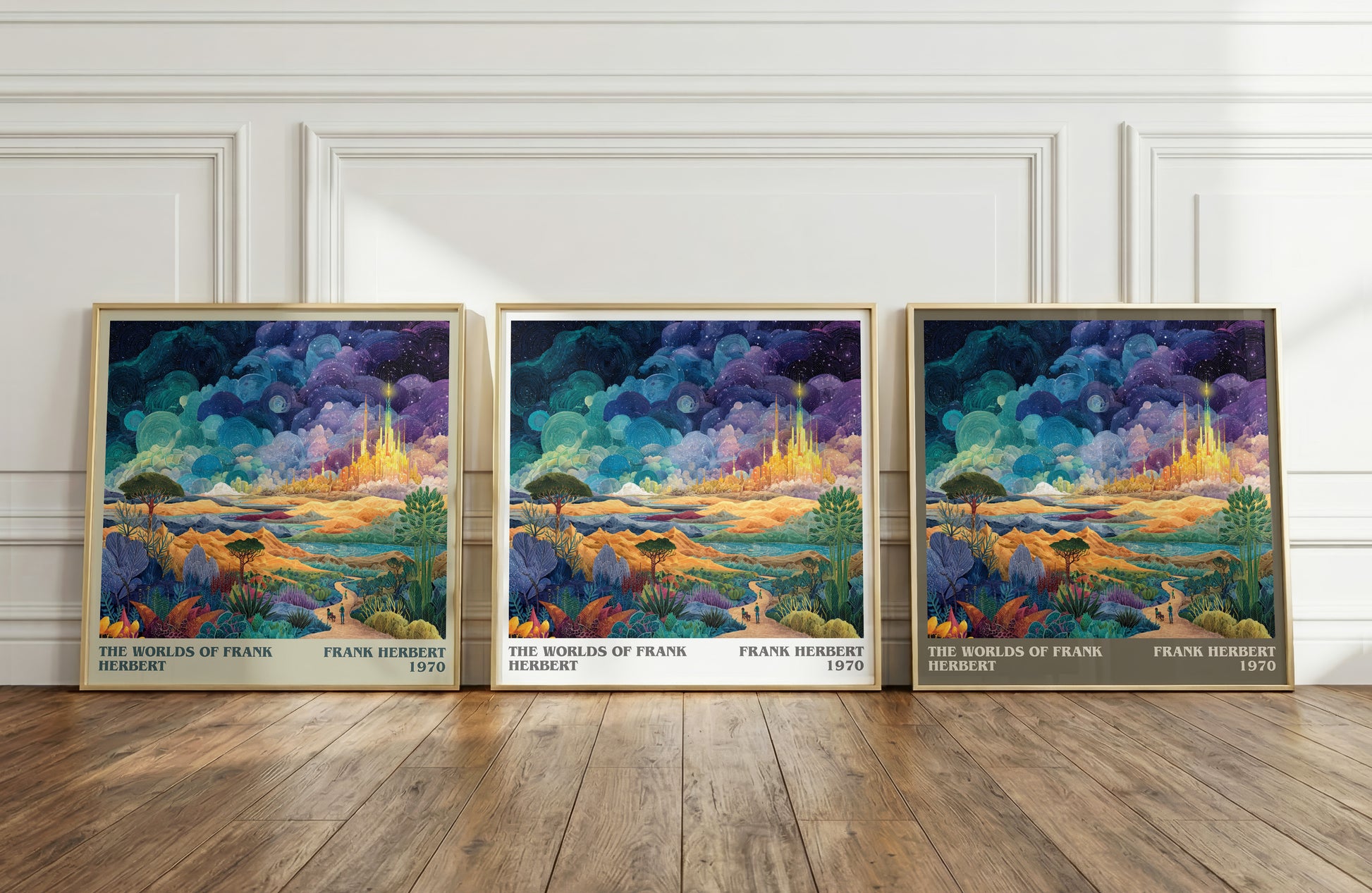 The Worlds of Frank Herbert literary print framed by window – literary home decor
