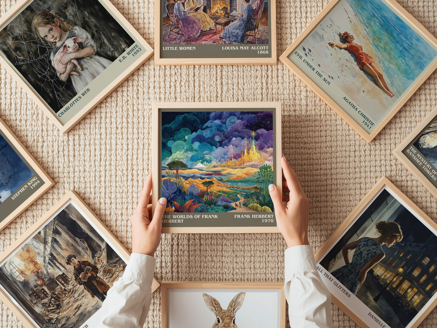 The Worlds of Frank Herbert literary print on bookshelf – Frank Herbert fan gift