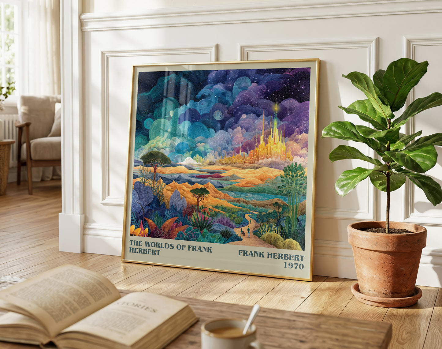 The Worlds of Frank Herbert literary poster paired in gallery wall – literary art prints