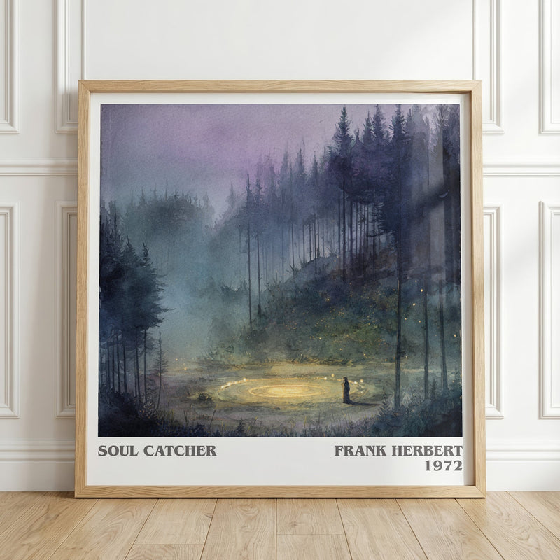 Soul Catcher literary print in frame leaning in hallway – sci fi wall art