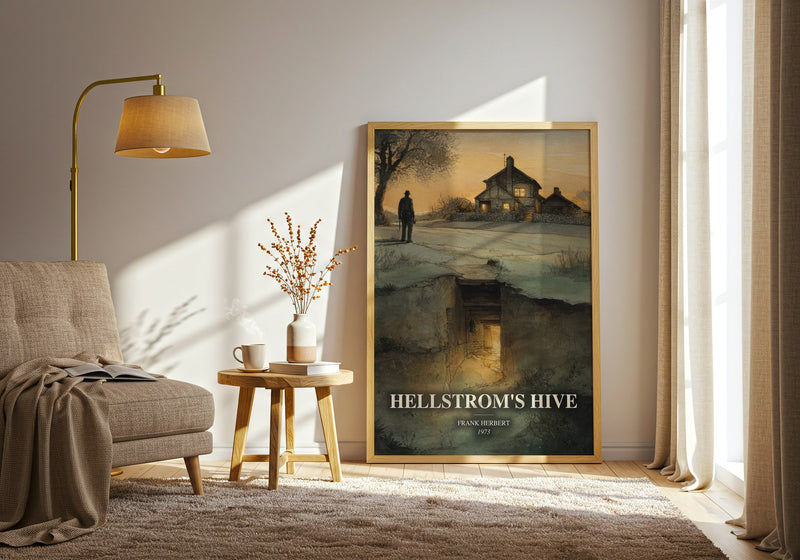 Hellstrom'S Hive watercolour print in frame leaning in hallway – sci fi wall art