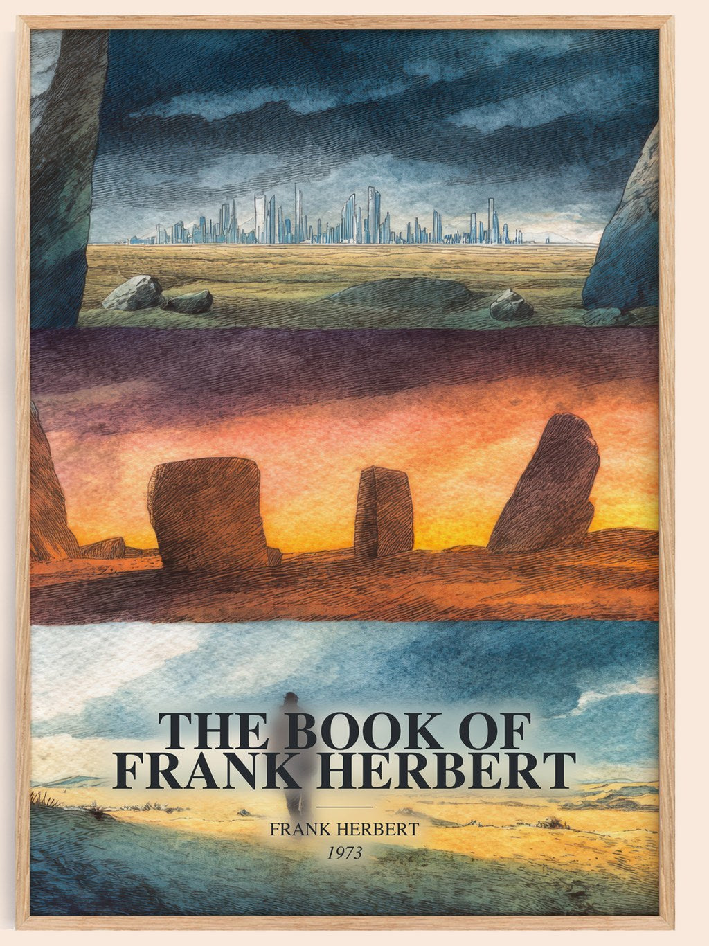 The Book Of Frank Herbert watercolour book poster by Frank Herbert – framed literary art print