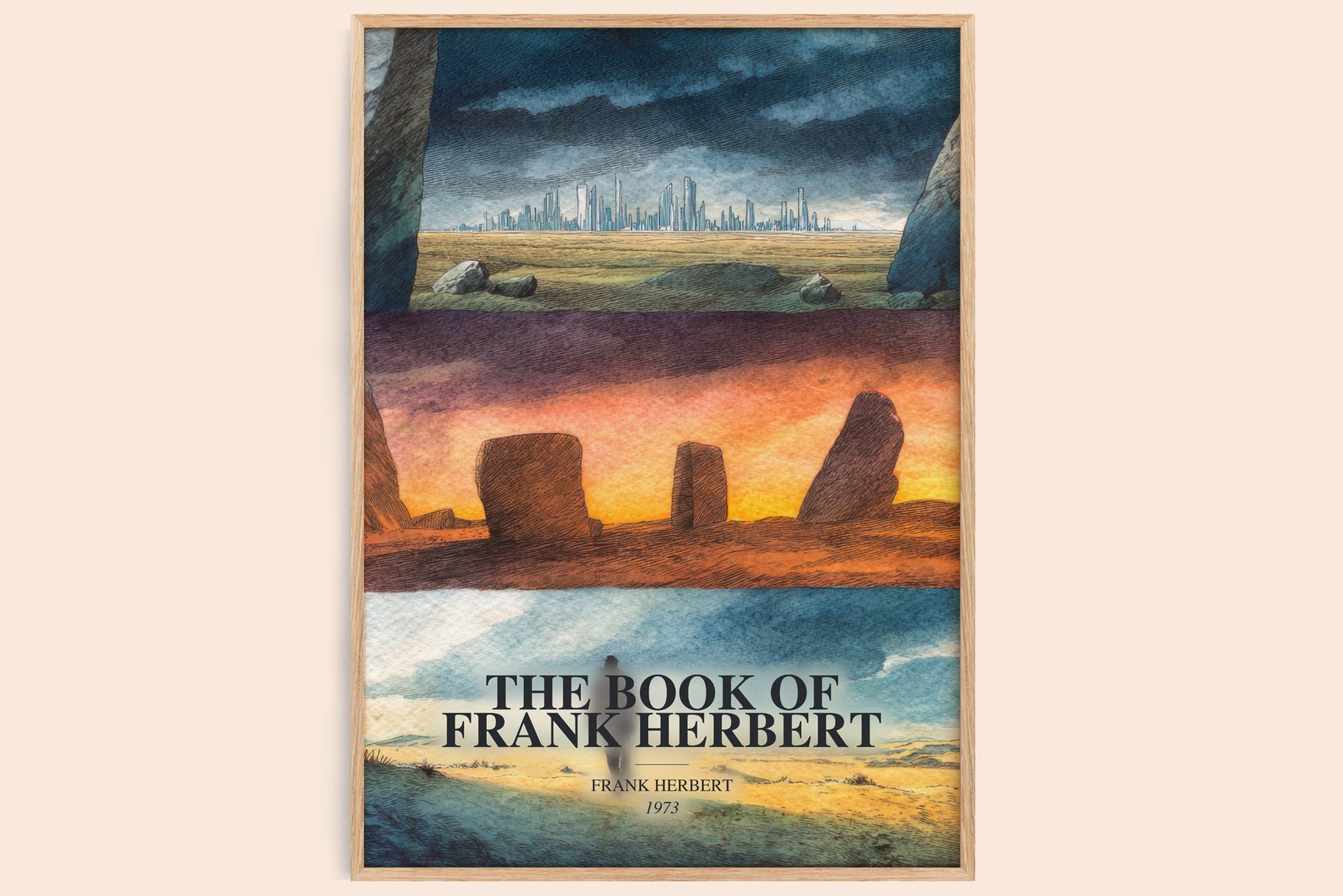 The Book Of Frank Herbert watercolour book poster by Frank Herbert – framed literary art print