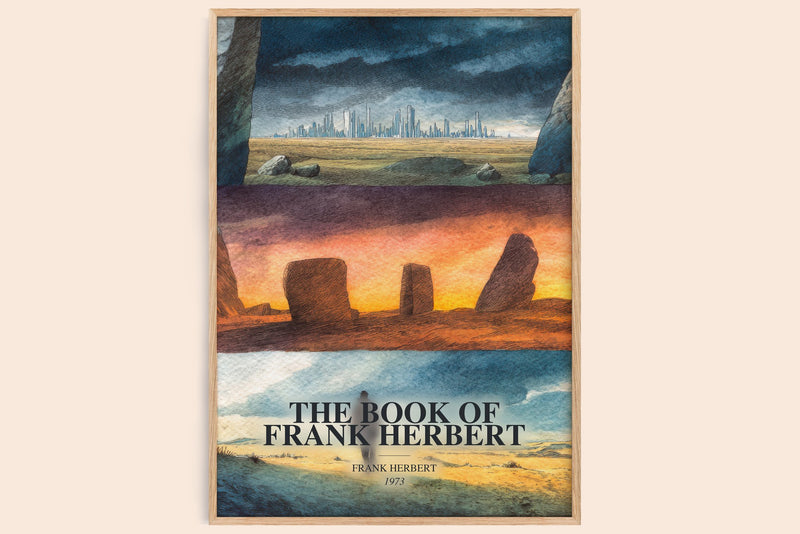 The Book Of Frank Herbert watercolour book poster by Frank Herbert – framed literary art print
