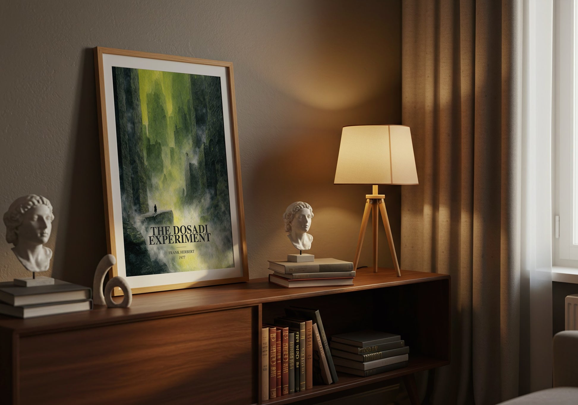 The Dosadi Experiment watercolour print on bookshelf – Frank Herbert fan gift