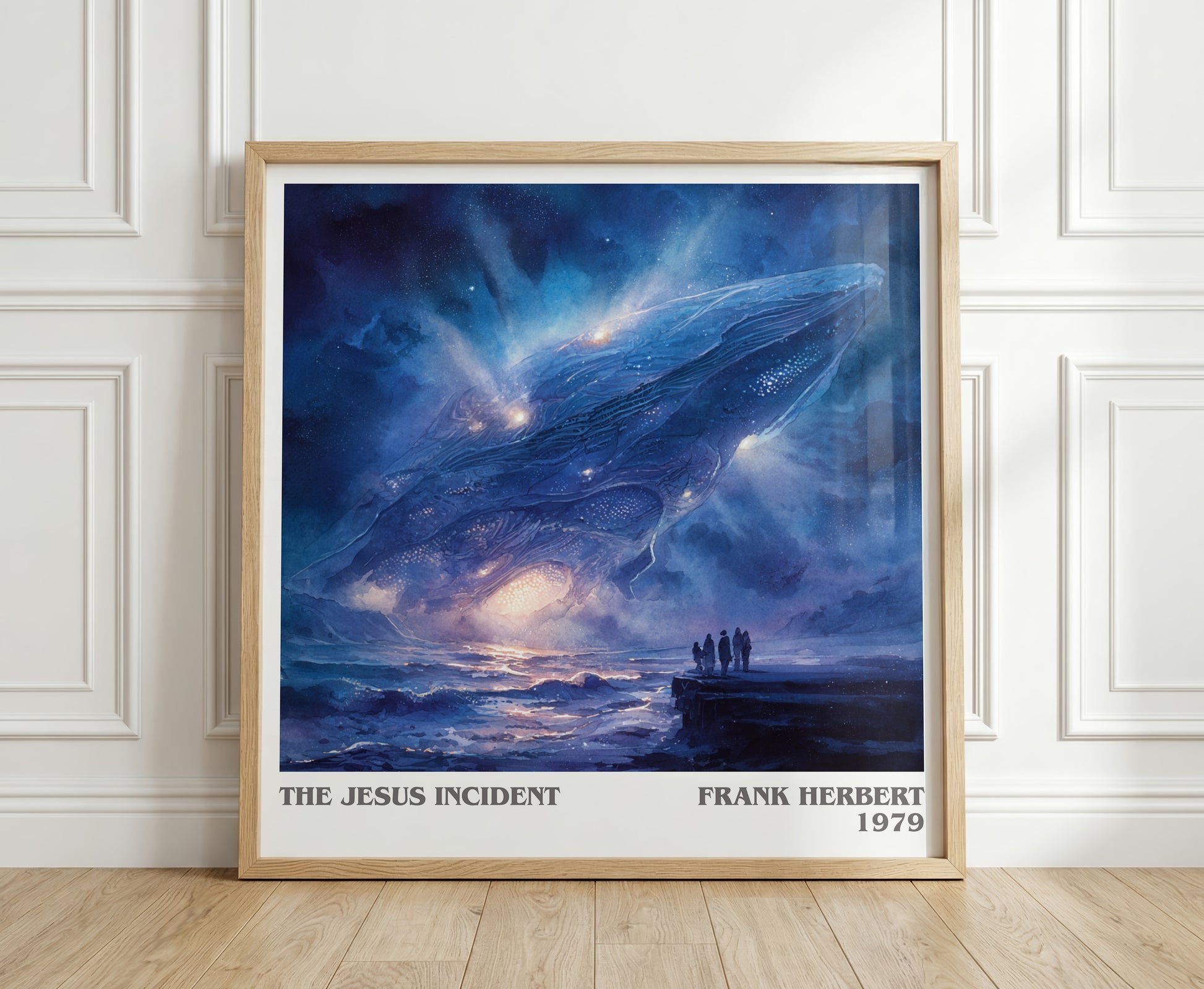 The Jesus Incident literary print in frame leaning in hallway – sci fi wall art
