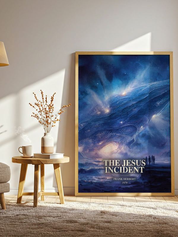 The Jesus Incident watercolour print in frame leaning in hallway – sci fi wall art