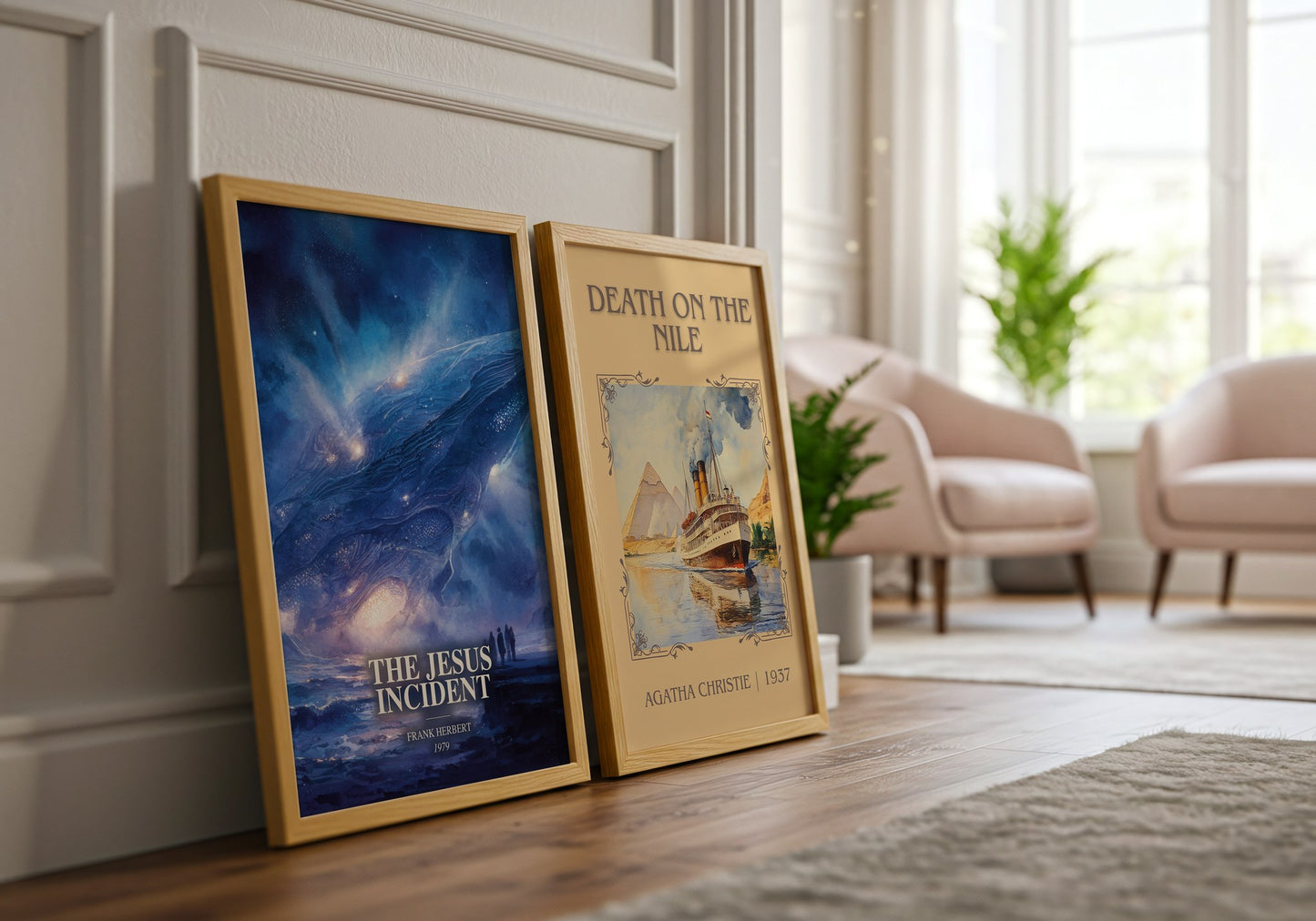 The Jesus Incident watercolour print framed by window – literary home decor