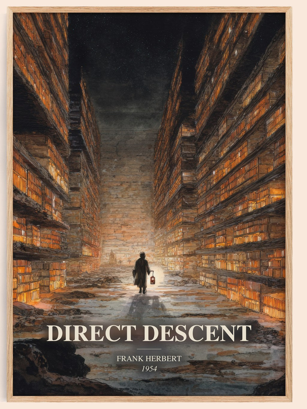 Direct Descent watercolour book poster by Frank Herbert – framed literary art print