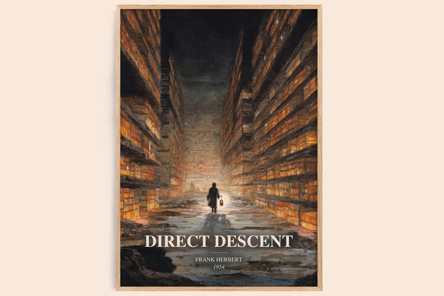 Direct Descent watercolour book poster by Frank Herbert – framed literary art print