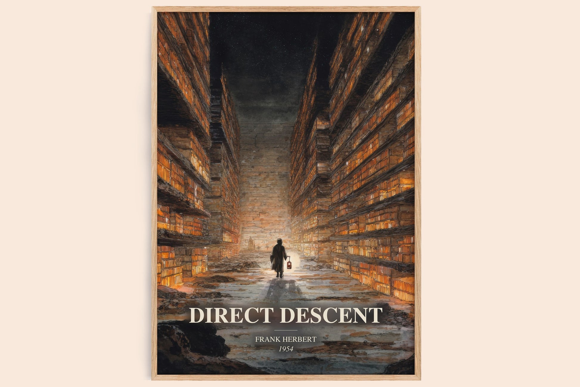 Direct Descent watercolour book poster by Frank Herbert – framed literary art print