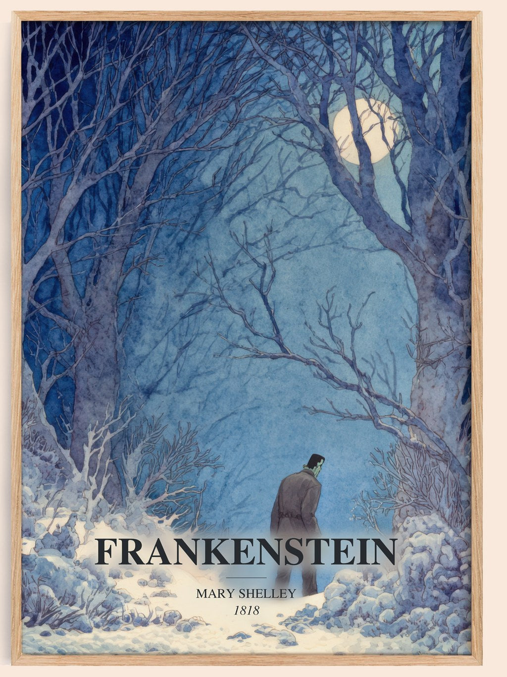 Frankenstein watercolour book poster by Mary Shelley – framed literary art print