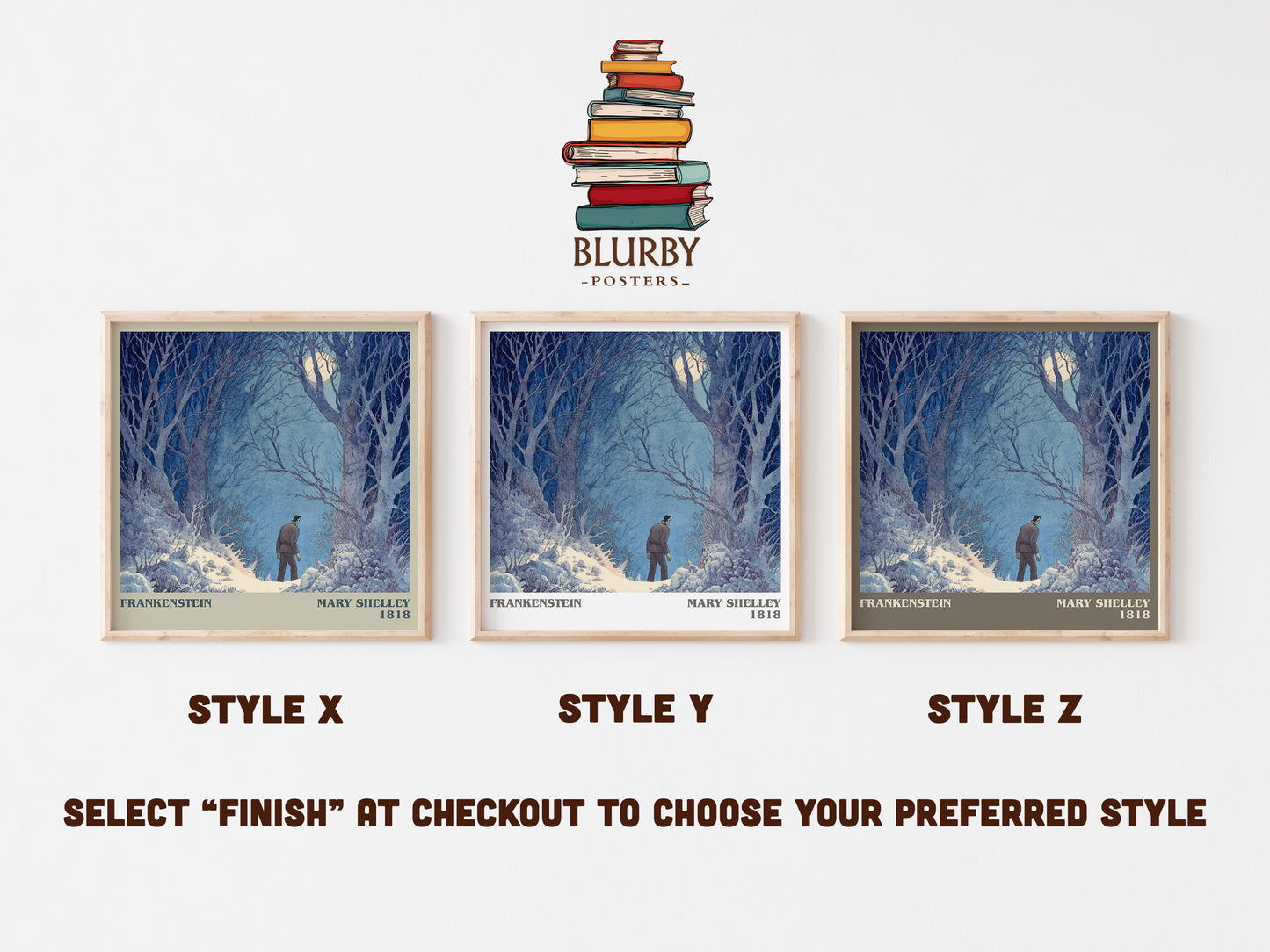 Frankenstein literary art print colour and style options – Mary Shelley book art