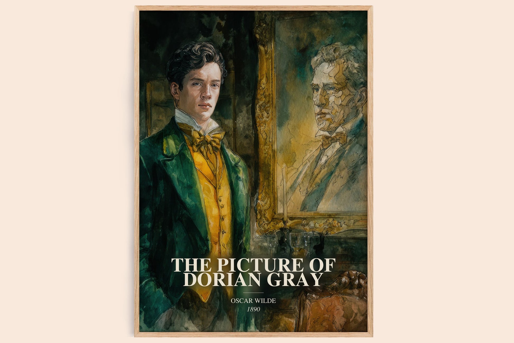 The Picture Of Dorian Gray watercolour book poster by Oscar Wilde – framed literary art print