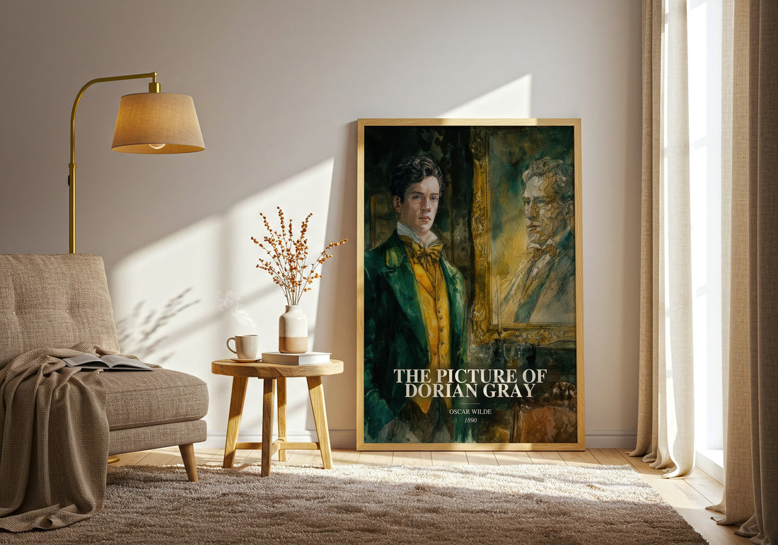 The Picture Of Dorian Gray watercolour print in frame leaning in hallway – gothic wall art (mockup)