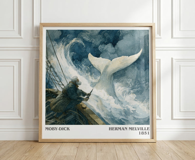 Moby Dick literary print in frame leaning in hallway – gothic wall art