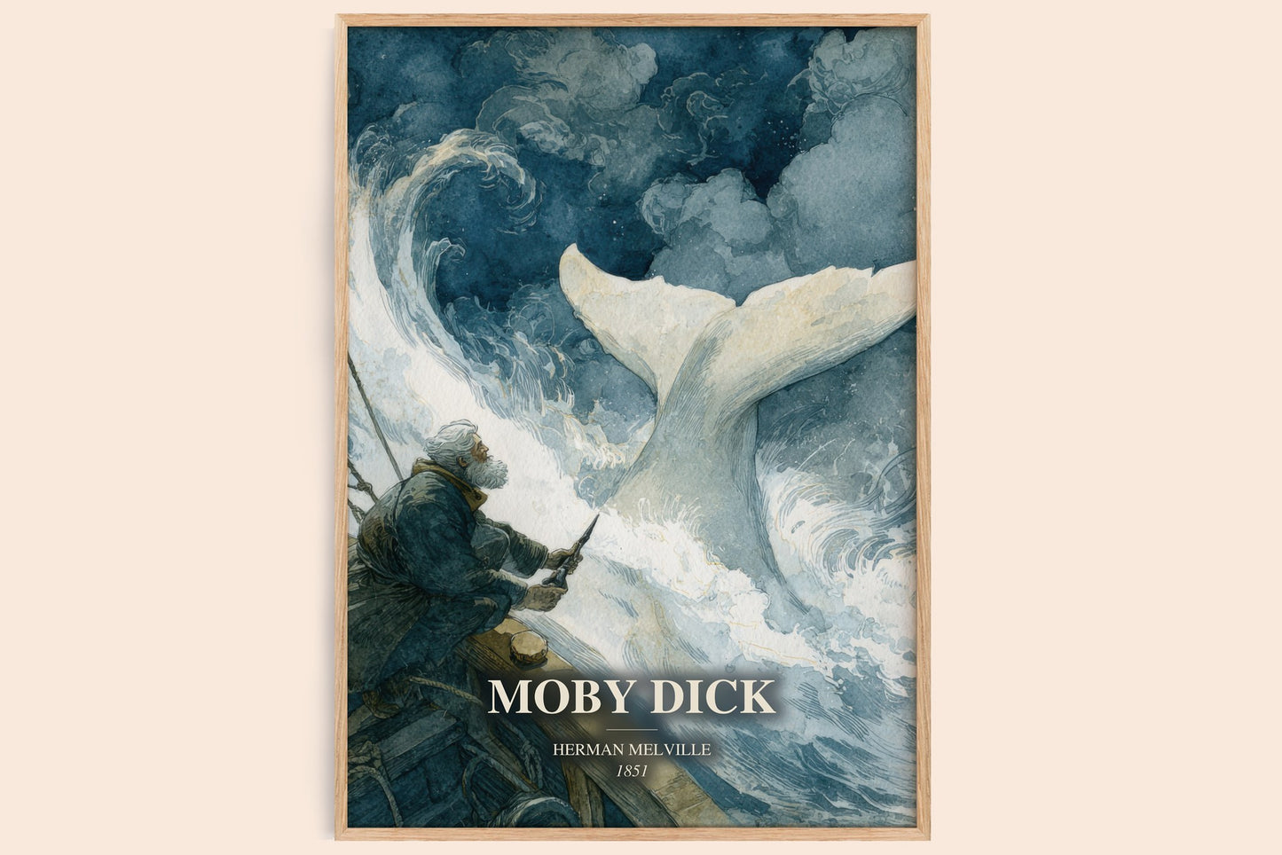 Moby Dick watercolour book poster by Herman Melville – framed literary art print
