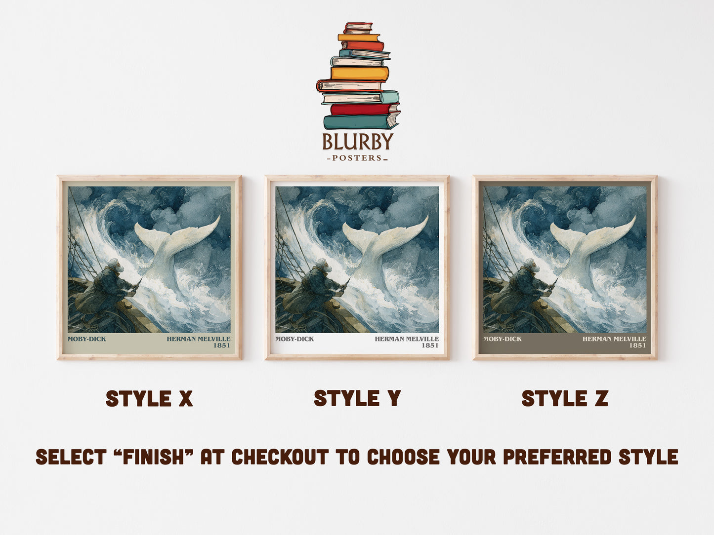 Moby Dick literary art print colour and style options – Herman Melville book art