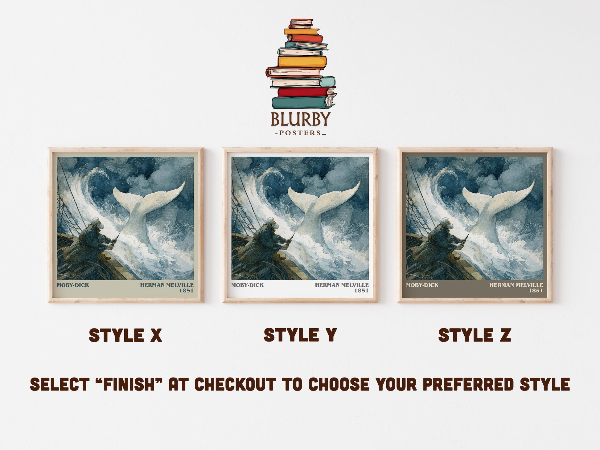 Moby Dick literary art print colour and style options – Herman Melville book art