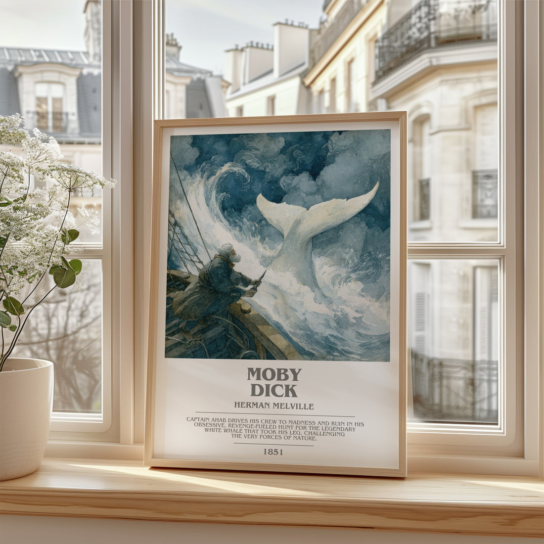 Moby Dick Bookish Wall Art by Herman Melville – framed print by a bright window