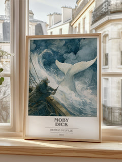 Moby Dick Book Cover Poster by Herman Melville – framed print by a bright window