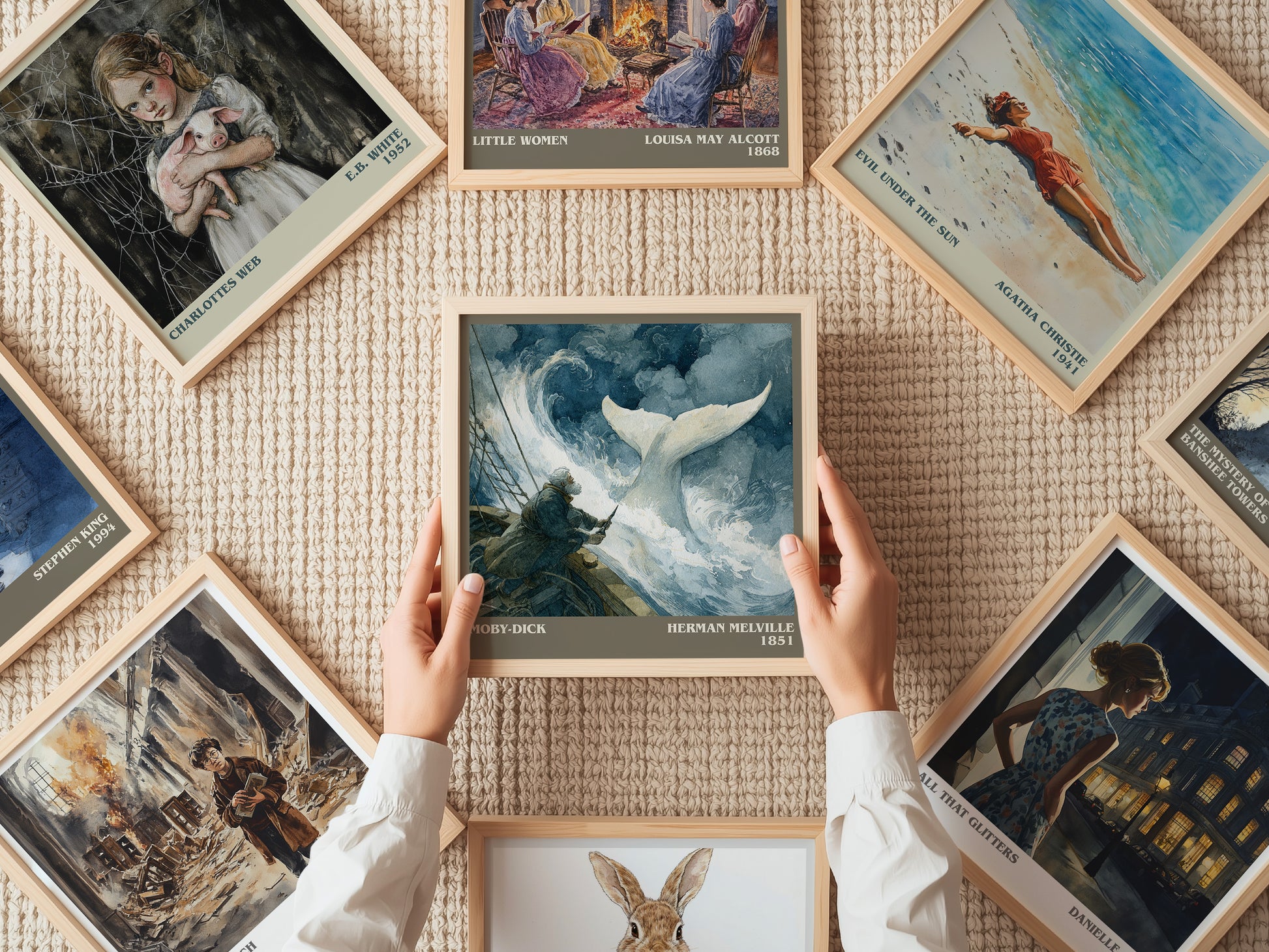 Moby Dick literary print on bookshelf – Herman Melville fan gift