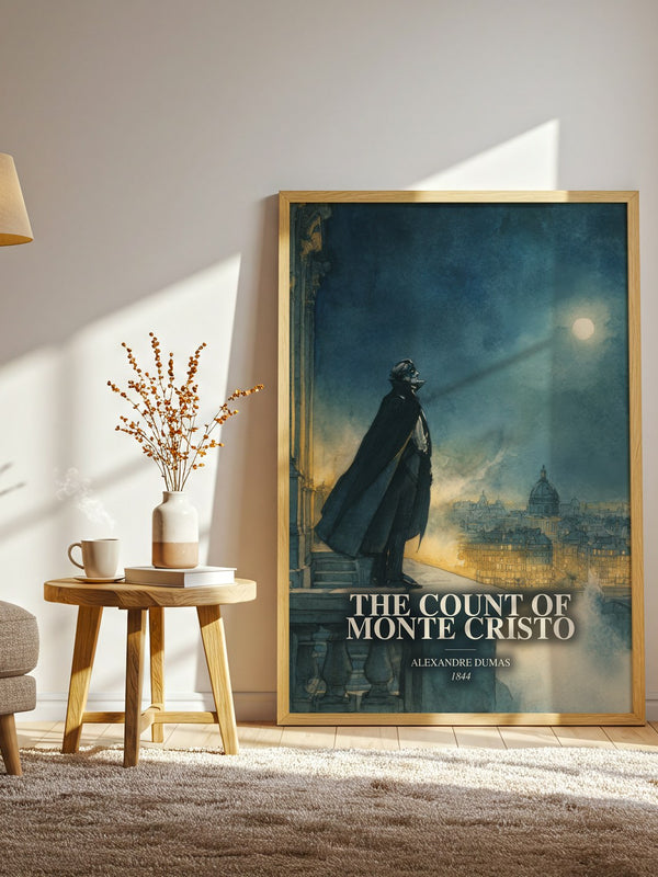 The Count Of Monte Cristo watercolour print in frame leaning in hallway – classic literature wall art