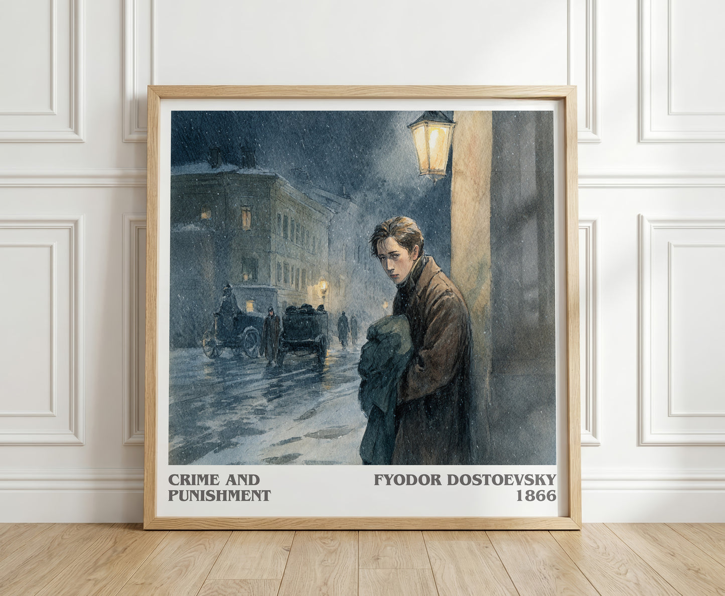 Crime And Punishment literary print in frame leaning in hallway – adventure wall art
