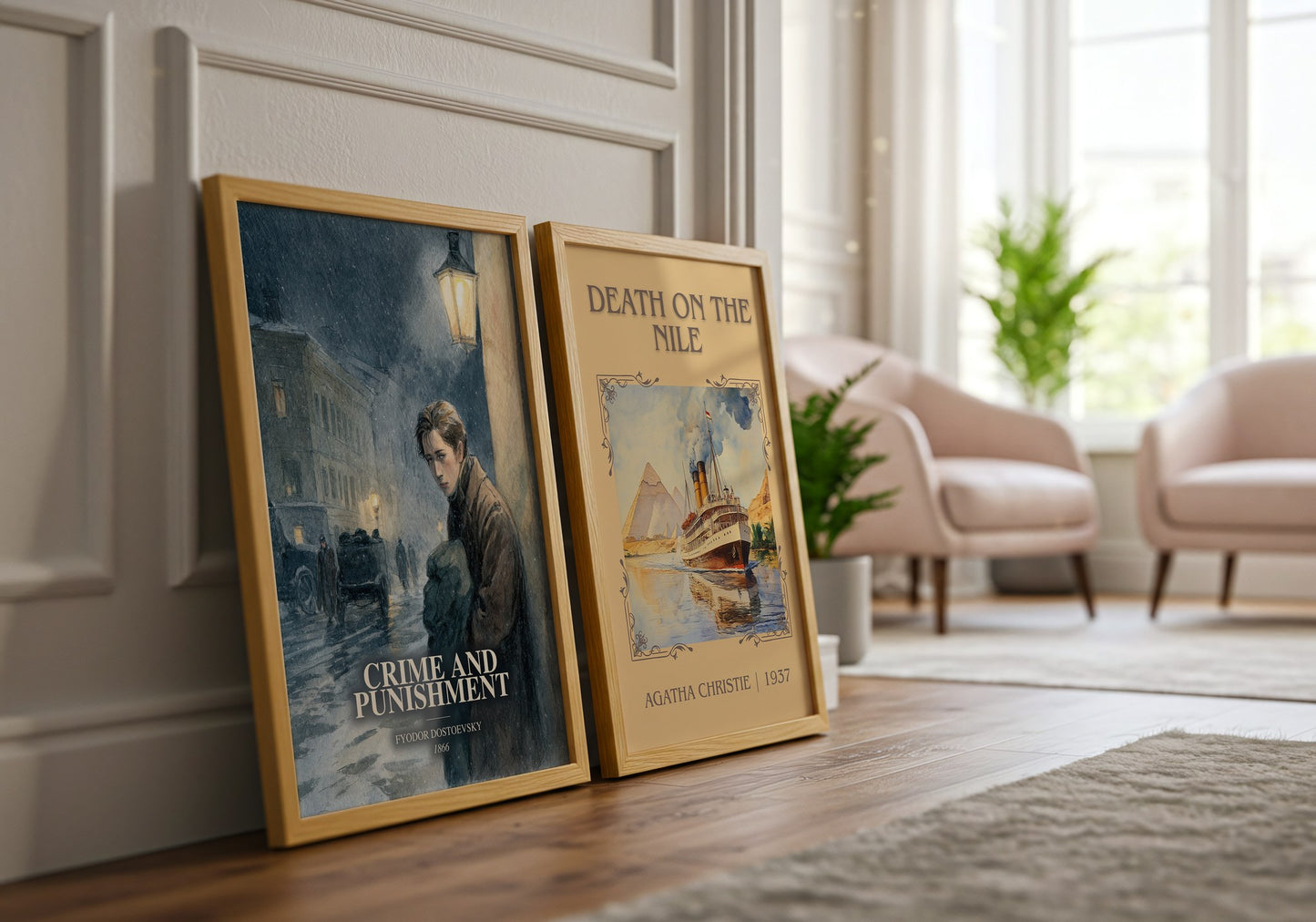 Crime And Punishment watercolour print framed by window – literary home decor