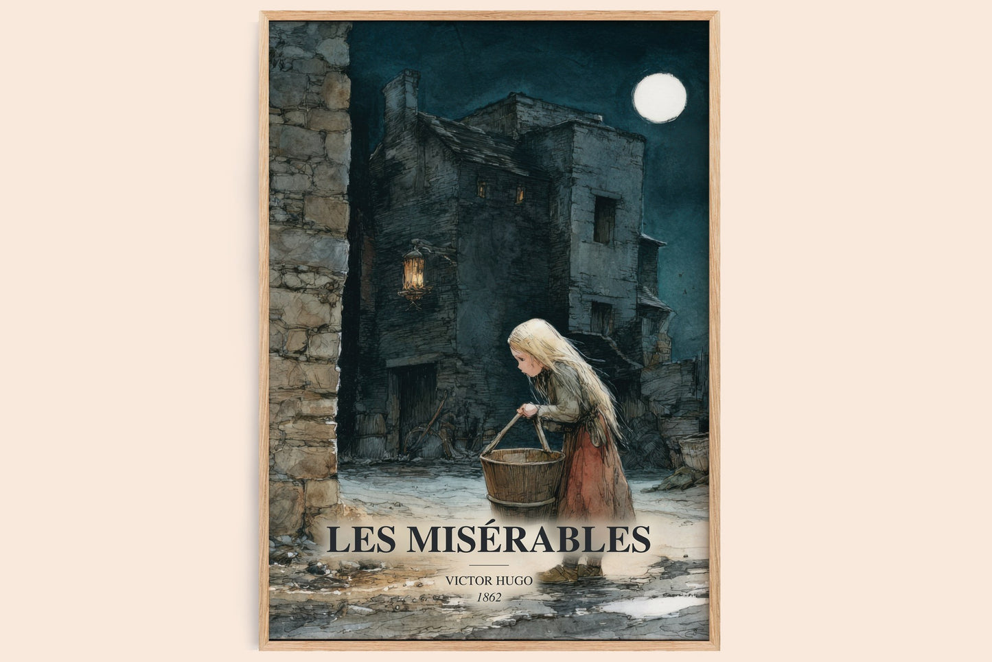 Les Misérables watercolour book poster by Victor Hugo – framed literary art print
