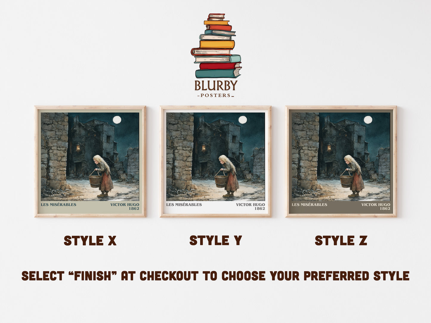 Les Misérables literary art print colour and style options – Victor Hugo book art
