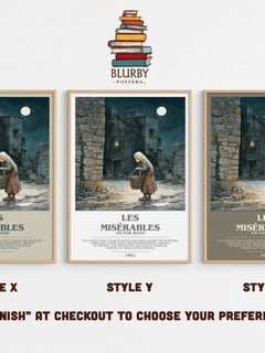 Les Misérables Bookish Wall Art by Victor Hugo – Style X, Y and Z side by side – choose your finish