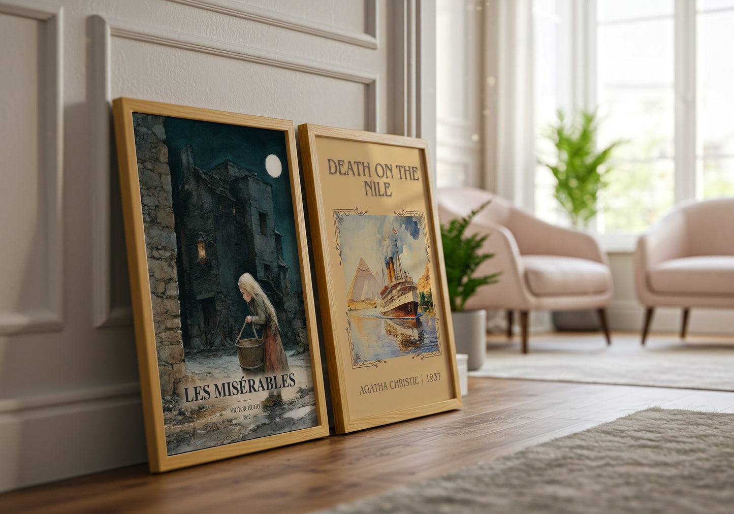 Les Misérables watercolour print framed by window – literary home decor