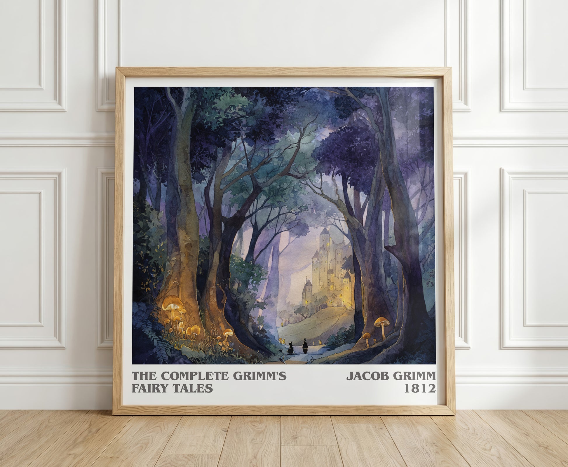 The Complete Grimm's Fairy Tales literary print in frame leaning in hallway – classic literature wall art