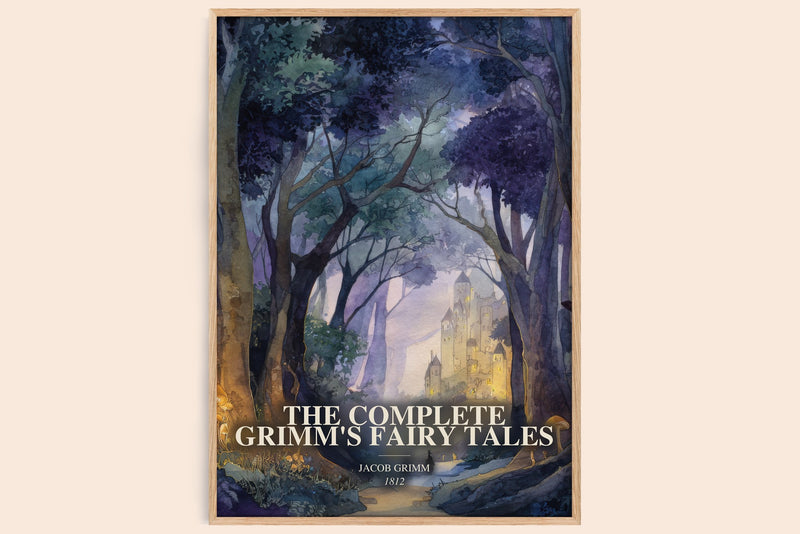 The Complete Grimm'S Fairy Tales watercolour book poster by Jacob Grimm – framed literary art print