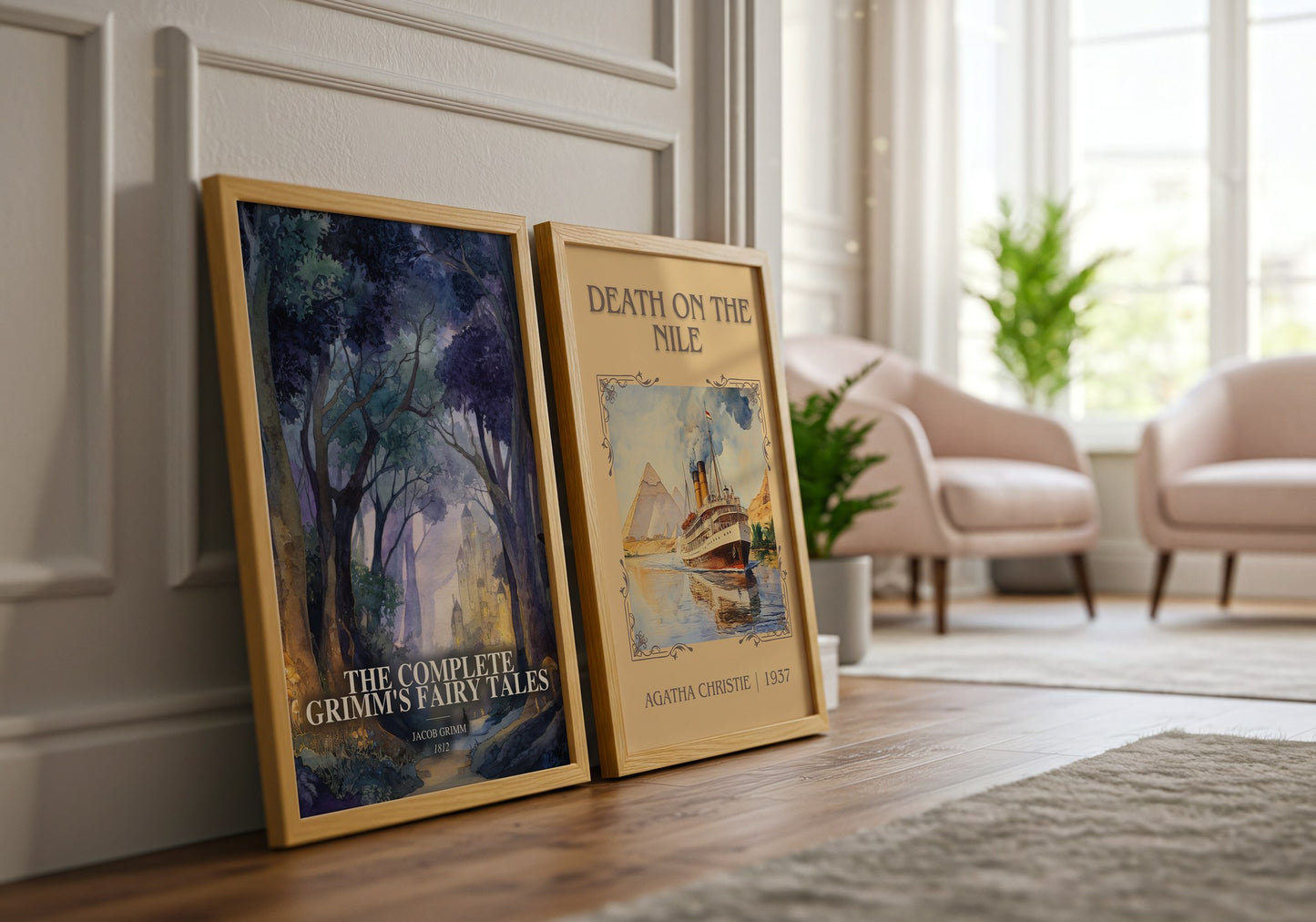 The Complete Grimm'S Fairy Tales watercolour print framed by window – literary home decor