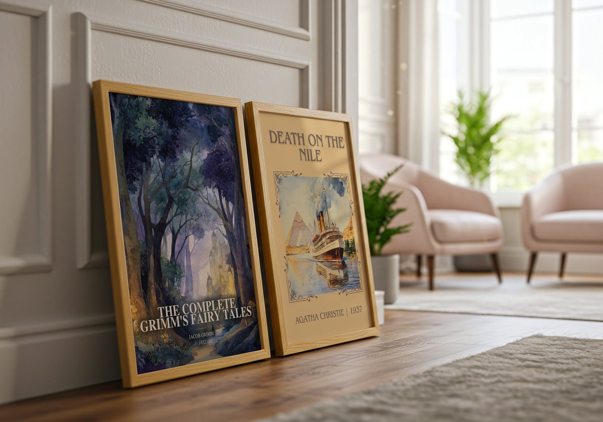 The Complete Grimm'S Fairy Tales watercolour print framed by window – literary home decor