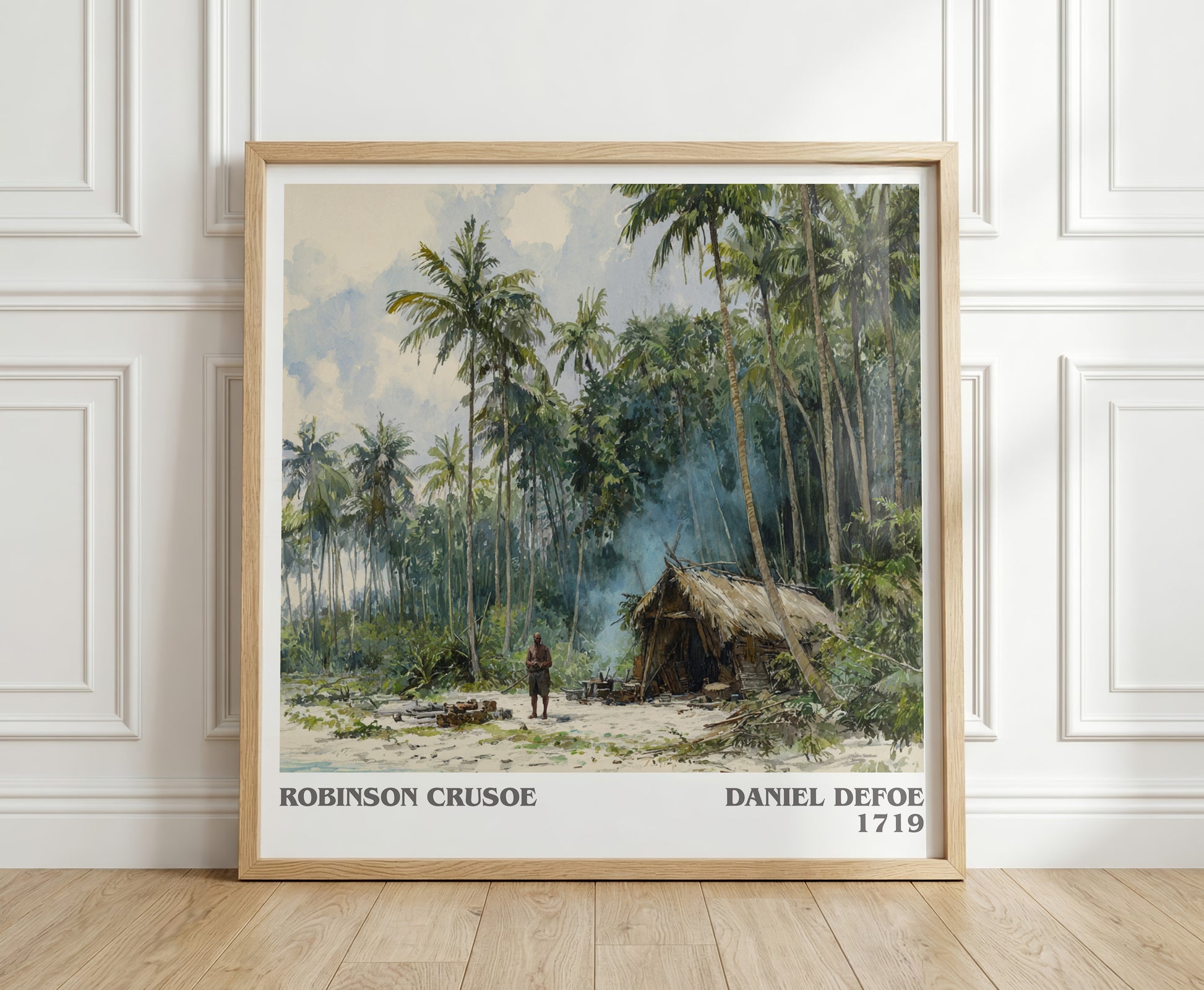 Robinson Crusoe literary print in frame leaning in hallway – childrens wall art