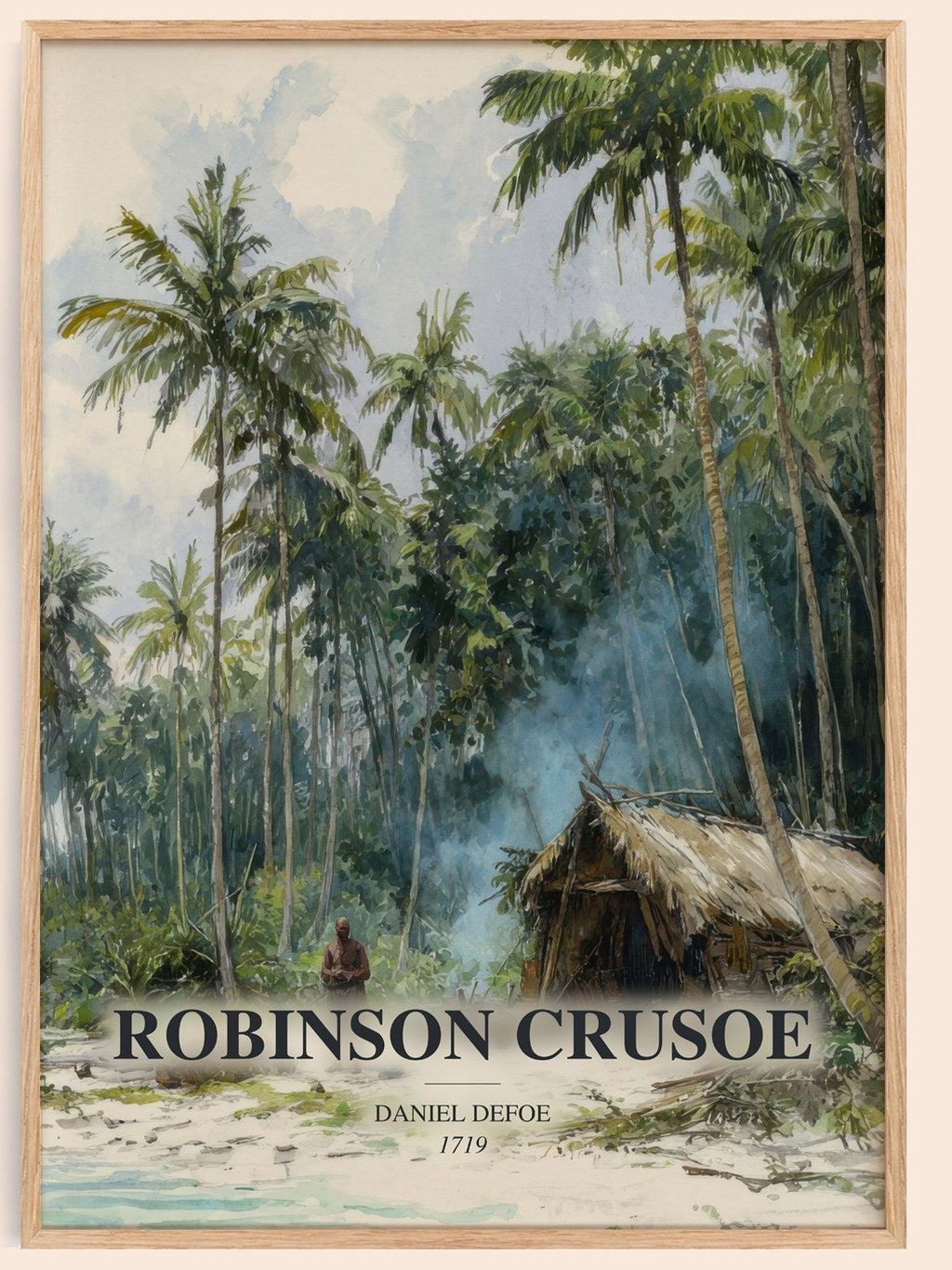 Robinson Crusoe watercolour book poster by Daniel Defoe – framed literary art print