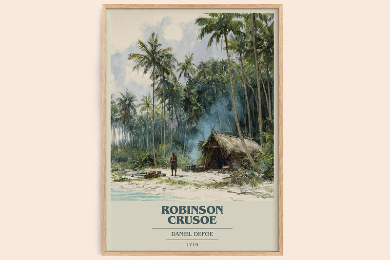 Robinson Crusoe Book Cover Poster by Daniel Defoe (Modern Minimalist style)