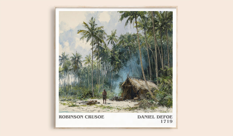 Robinson Crusoe Literary Art Print by Daniel Defoe (Square style)