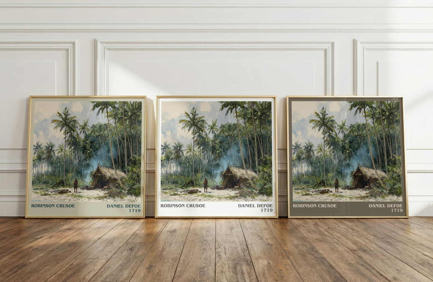 Robinson Crusoe literary print framed by window – literary home decor