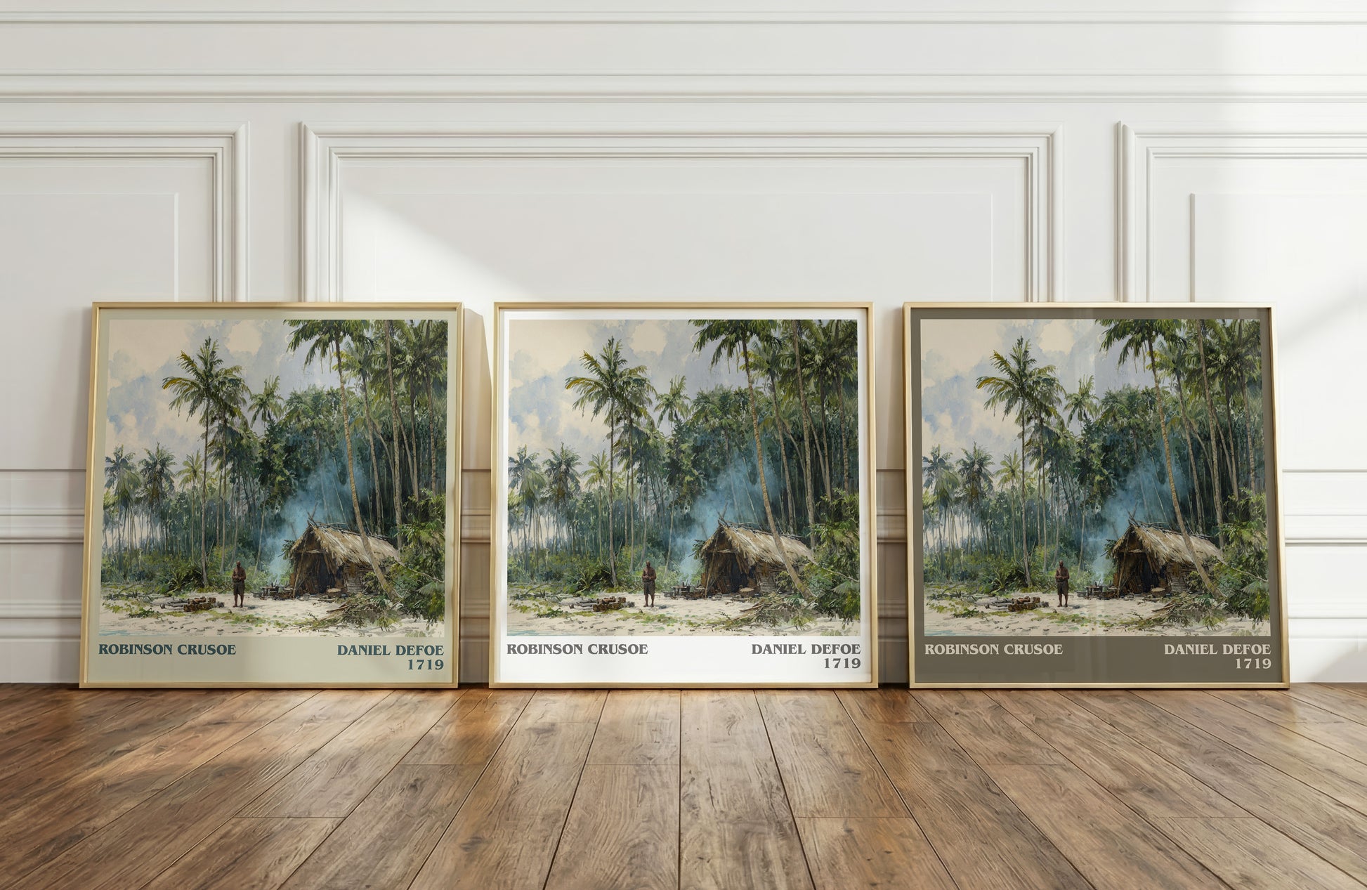 Robinson Crusoe literary print framed by window – literary home decor